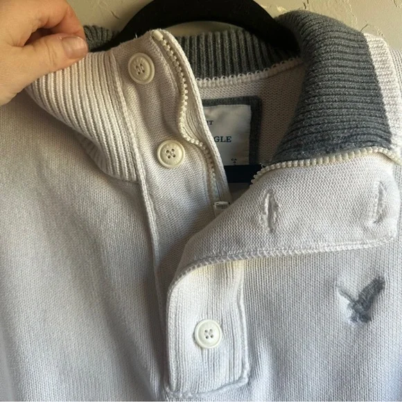 American Eagle Y2K Quarter Zip/Button Up Heavy Knit Sweater Classic Fit‎ Sz M - Picture 5 of 10